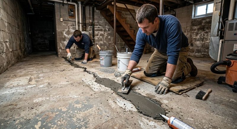 Cracked Basement Floor Repair in Hutchinson, KS